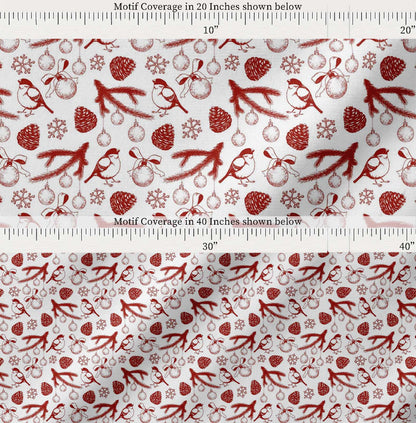 Soimoi Red Cotton Fabric Spruce Leaves & Baubles Christmas Decor Fabric Printed yard