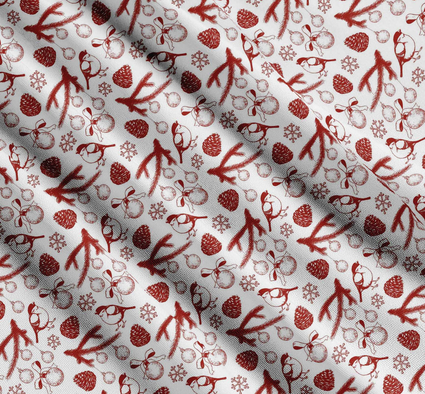Soimoi Red Cotton Fabric Spruce Leaves & Baubles Christmas Decor Fabric Printed yard