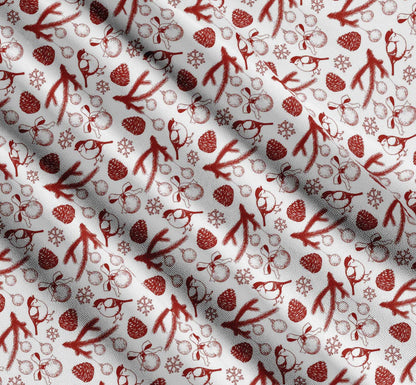 Soimoi Red Cotton Fabric Spruce Leaves & Baubles Christmas Decor Fabric Printed yard