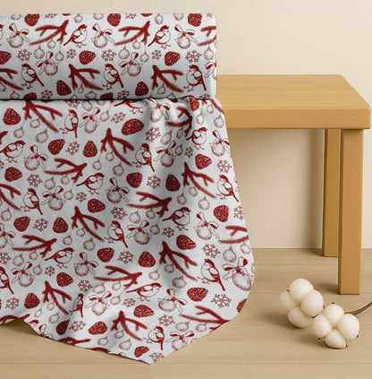 Soimoi Red Cotton Fabric Spruce Leaves & Baubles Christmas Decor Fabric Printed yard