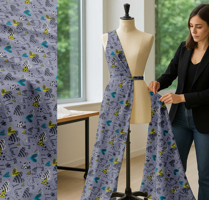 Soimoi Grey Cotton Fabric Heart & I Love You Text Print Fabric by The Yard