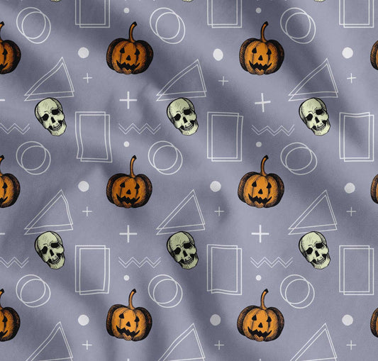 Soimoi Cotton Fabric Geometric Shape,Pumpkin & Skull Halloween Print Fabric by The yard