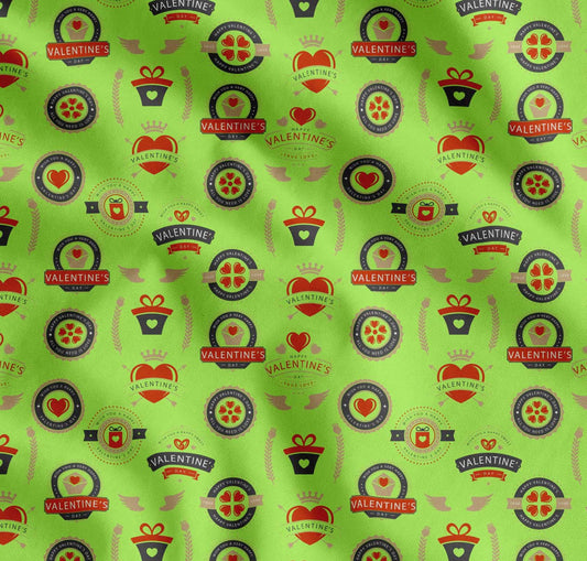 Soimoi Green Cotton Fabric Valentine Stamps Love Fabric Prints By yard