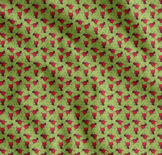Soimoi Green Cotton Fabric Triangle & Skull Printed Craft Fabric by the yard