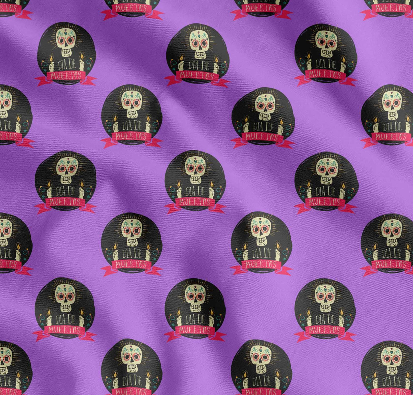Soimoi Purple Cotton Fabric Text & Skull Halloween Printed Craft Fabric by The Yard
