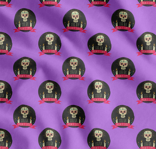 Soimoi Purple Cotton Fabric Text & Skull Halloween Printed Craft Fabric by The Yard
