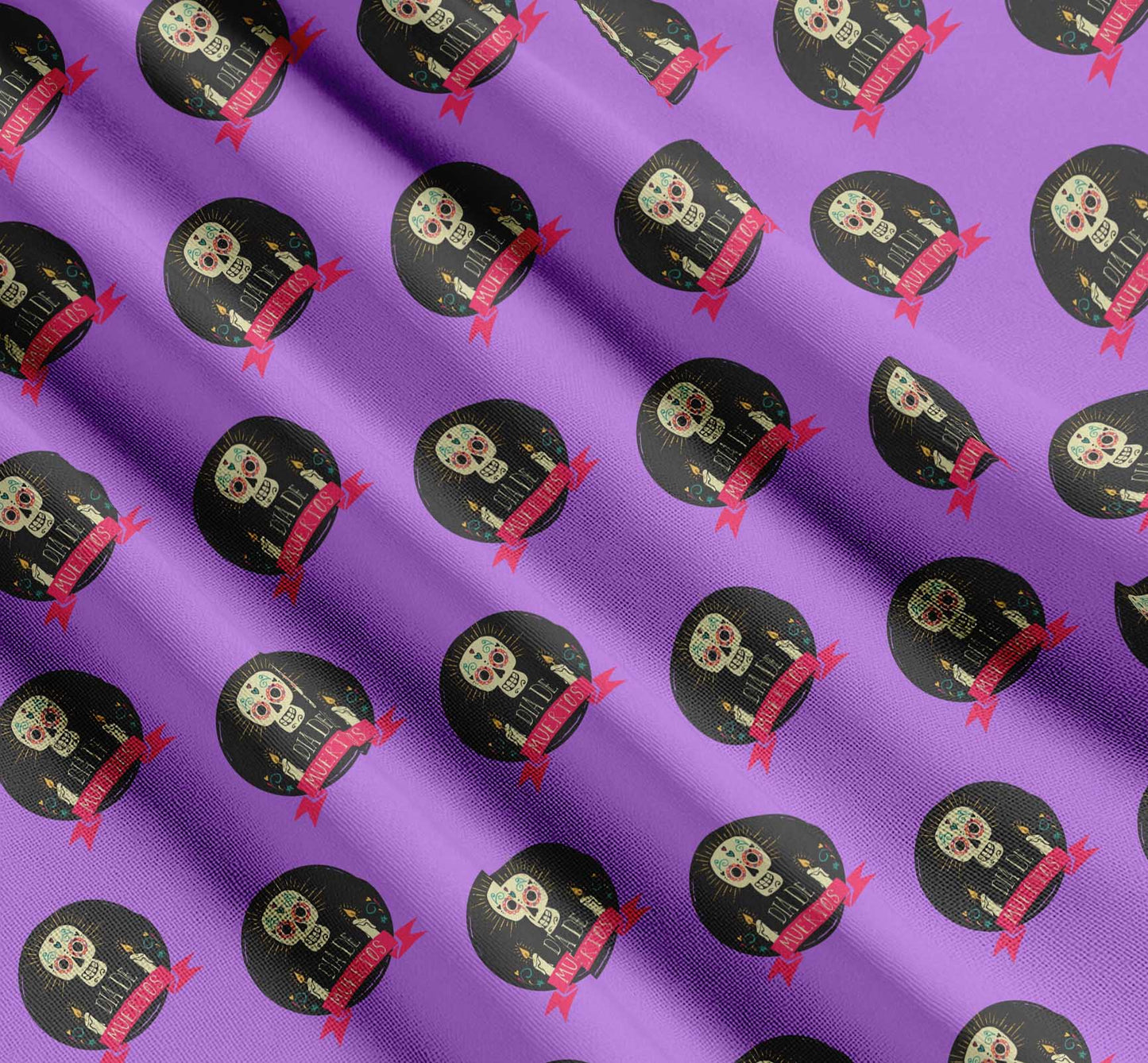 Soimoi Purple Cotton Fabric Text & Skull Halloween Printed Craft Fabric by The Yard
