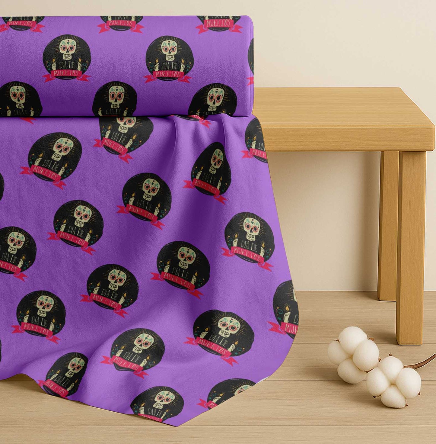 Soimoi Purple Cotton Fabric Text & Skull Halloween Printed Craft Fabric by The Yard