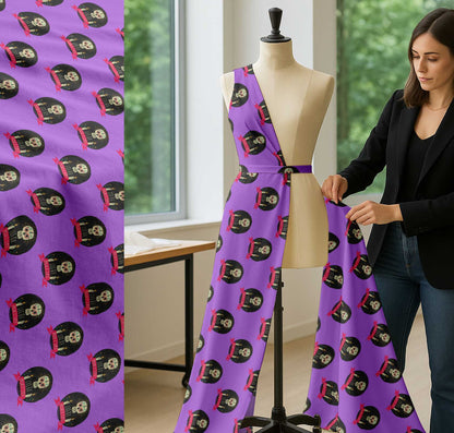 Soimoi Purple Cotton Fabric Text & Skull Halloween Printed Craft Fabric by The Yard