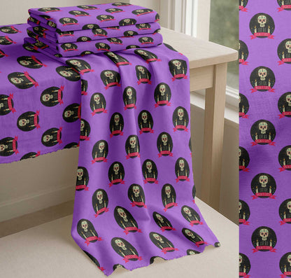 Soimoi Purple Cotton Fabric Text & Skull Halloween Printed Craft Fabric by The Yard