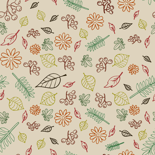 Autumn Leaves and Berries Doodle Pattern - CC - 9771