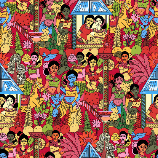 Vibrant Indian Village Life Pattern - CC - 9783
