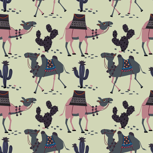 Stylized Desert Camel and Cactus Pattern - CC - 9794 - 1