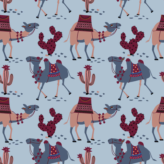 Stylized Desert Camel and Cactus Pattern - CC - 9794 - 2