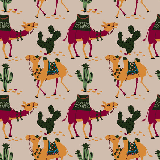 Stylized Desert Camel and Cactus Pattern - CC - 9794 - 3