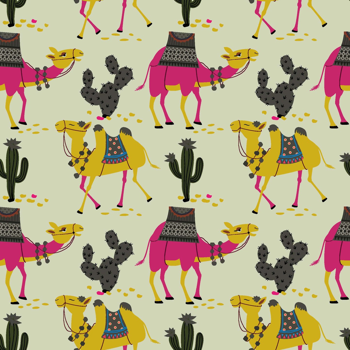 Stylized Desert Camel and Cactus Pattern - CC - 9794