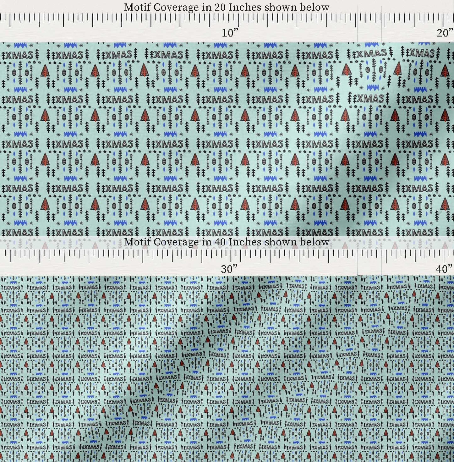 Soimoi Green Cotton Fabric Text & Christmas Tree Folk Art Fabric Prints By yard