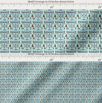 Soimoi Green Cotton Fabric Text & Christmas Tree Folk Art Fabric Prints By yard