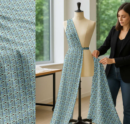 Soimoi Green Cotton Fabric Text & Christmas Tree Folk Art Fabric Prints By yard