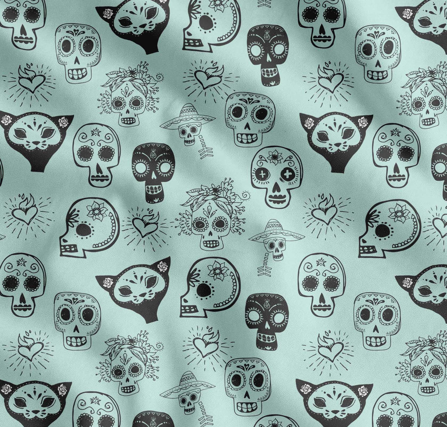 Soimoi Green Cotton Poplin Fabric Heart & Tribal Skull Print Fabric by The Yard Inch Wide