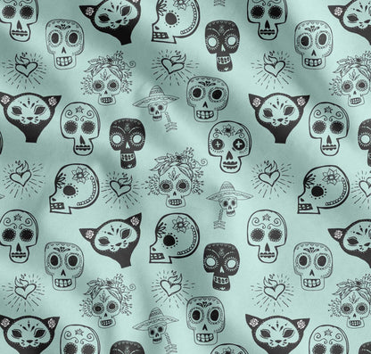Soimoi Green Cotton Poplin Fabric Heart & Tribal Skull Print Fabric by The Yard Inch Wide