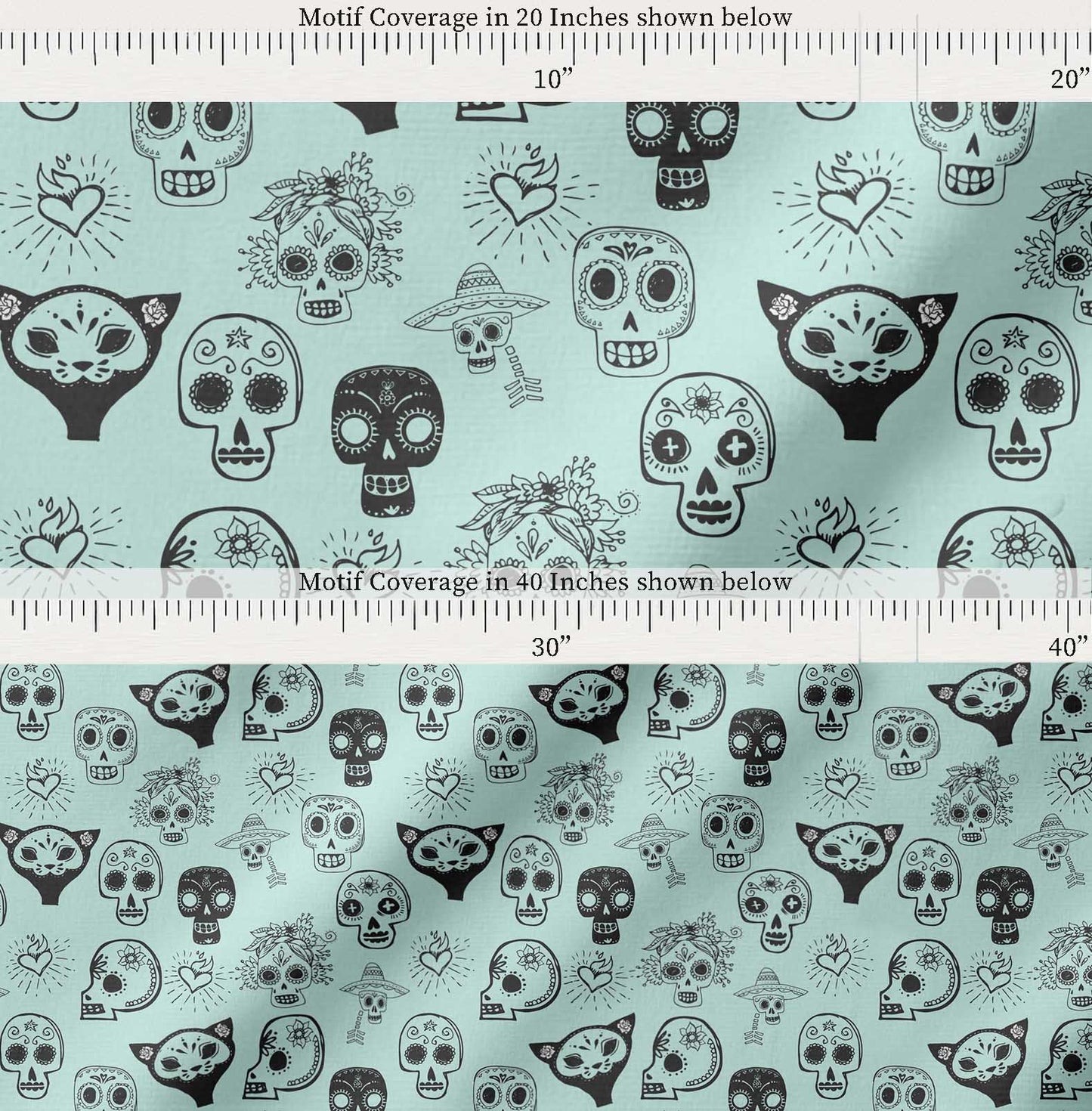 Soimoi Green Cotton Poplin Fabric Heart & Tribal Skull Print Fabric by The Yard Inch Wide