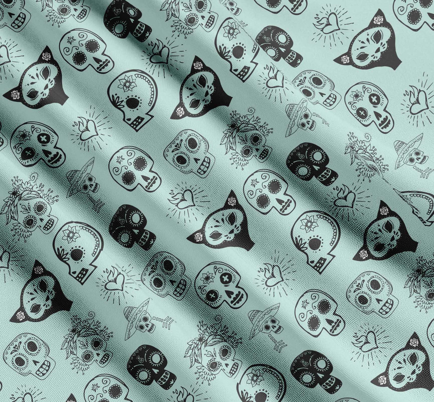 Soimoi Green Cotton Poplin Fabric Heart & Tribal Skull Print Fabric by The Yard Inch Wide