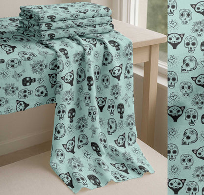 Soimoi Green Cotton Poplin Fabric Heart & Tribal Skull Print Fabric by The Yard Inch Wide