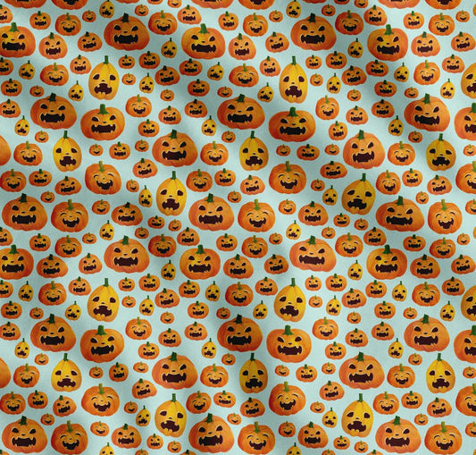 Soimoi Cotton Green Fabric - by The Yard Pumpkin Halloween Fabric - Playful and Festive Patterns for Halloween Celebrations Printed Fabric