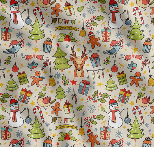 Soimoi Cotton Pink Fabric - by The Yard Gift Box, Snowman & Tree Christmas Bliss Material - Whimsical and Charming Patterns for Festive Decor Printed Fabric