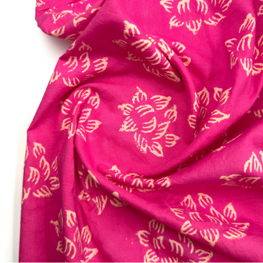 Pink Floral Handblock Cotton Fabric | 44 Inches
