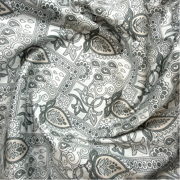 Black & Grey Paisley Cotton Print Fabric | Premium Giza Cotton