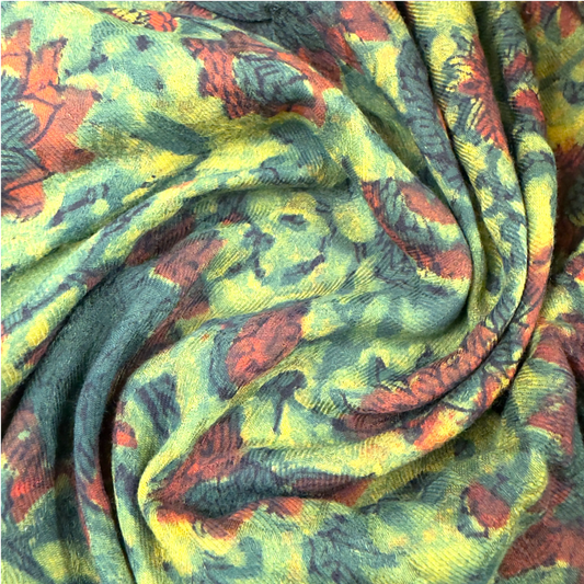 Pashmina Silk Feel Fabric with Handblocked Prints | Natural Fruit-Dyed Handblock Fabric for Sewing, Crafts & DIY - Light Green