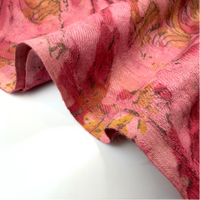 Pashmina Silk Feel Fabric with Handblocked Prints | Natural Fruit-Dyed Handblock Fabric for Sewing, Crafts & DIY - Pink Flowers