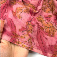 Pashmina Silk Feel Fabric with Handblocked Prints | Natural Fruit-Dyed Handblock Fabric for Sewing, Crafts & DIY - Pink Flowers