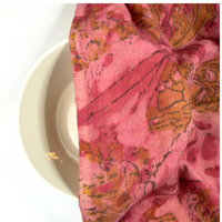 Pashmina Silk Feel Fabric with Handblocked Prints | Natural Fruit-Dyed Handblock Fabric for Sewing, Crafts & DIY - Pink Flowers