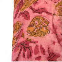 Pashmina Silk Feel Fabric with Handblocked Prints | Natural Fruit-Dyed Handblock Fabric for Sewing, Crafts & DIY - Pink Flowers