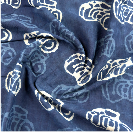 Indigo Dyed Handblock Cotton Print - Camera Print