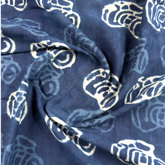 Indigo Dyed Handblock Cotton Print - Guitar Print