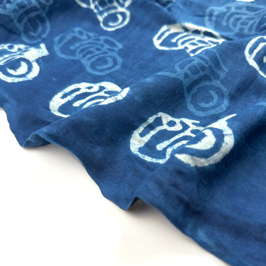 Indigo Dyed Handblock Cotton Print - Camera Print