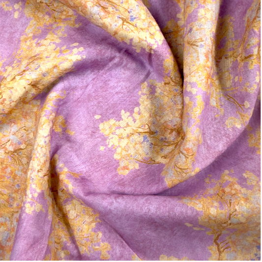 Cherry Blossom Print in Purple | 100% Cotton Voile Fabric