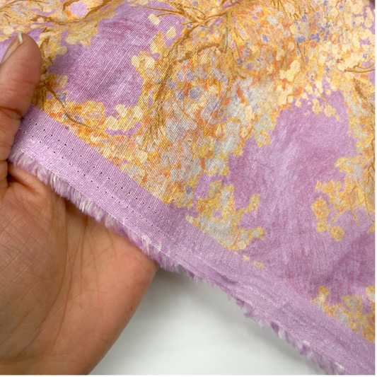 Cherry Blossom Print in Purple | 100% Cotton Voile Fabric