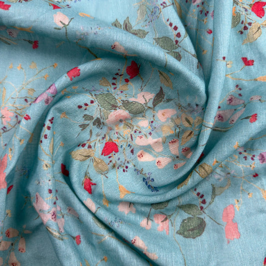 Floral Print in Sky Blue | 100% Cotton Voile Fabric