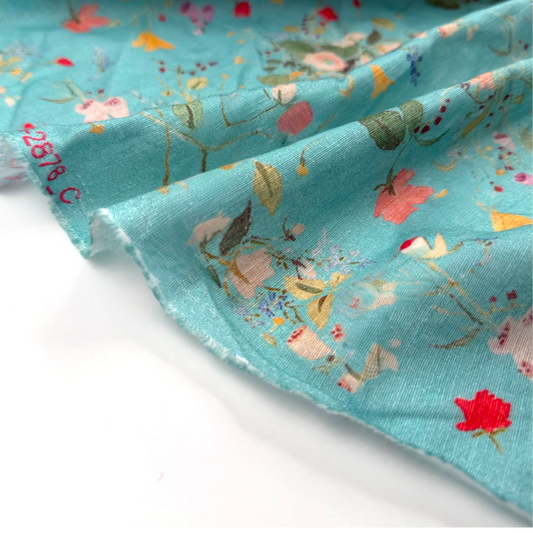 Floral Print in Sky Blue | 100% Cotton Voile Fabric