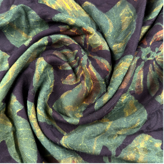 Pashmina Silk Feel Fabric with Handblocked Prints | Natural Fruit-Dyed Handblock Fabric for Sewing, Crafts & DIY - Autumn Leaves