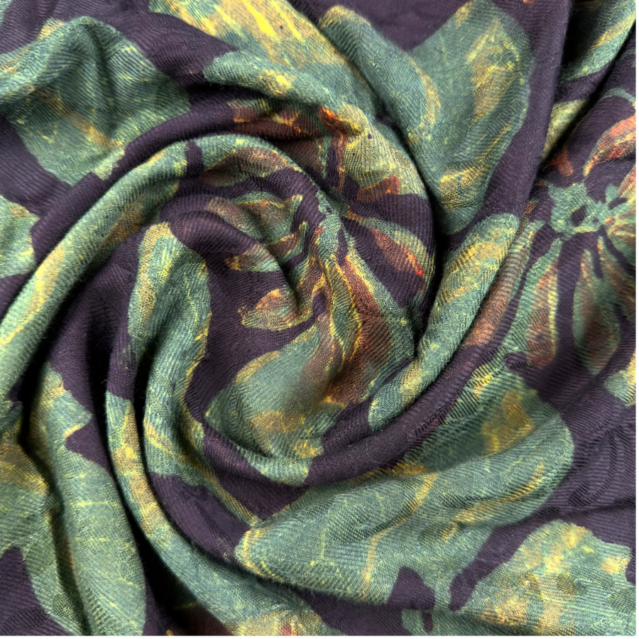 Pashmina Silk Feel Fabric with Handblocked Prints | Natural Fruit-Dyed Handblock Fabric for Sewing, Crafts & DIY - Autumn Leaves