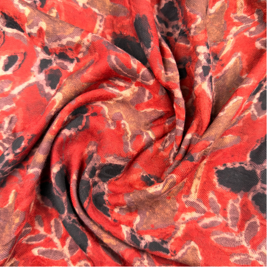 Pashmina Silk Feel Fabric with Handblocked Prints | Natural Fruit-Dyed Handblock Fabric for Sewing, Crafts & DIY - Black Leaves