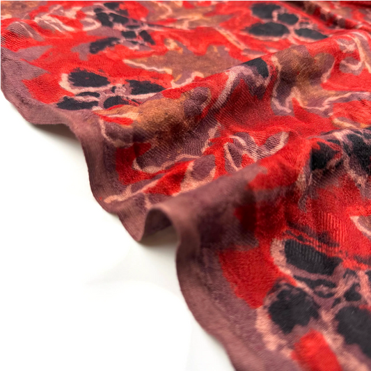 Pashmina Silk Feel Fabric with Handblocked Prints | Natural Fruit-Dyed Handblock Fabric for Sewing, Crafts & DIY - Black Leaves