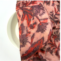 Pashmina Silk Feel Fabric with Handblocked Prints | Natural Fruit-Dyed Handblock Fabric for Sewing, Crafts & DIY - Red Flowers