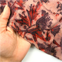 Pashmina Silk Feel Fabric with Handblocked Prints | Natural Fruit-Dyed Handblock Fabric for Sewing, Crafts & DIY - Red Flowers